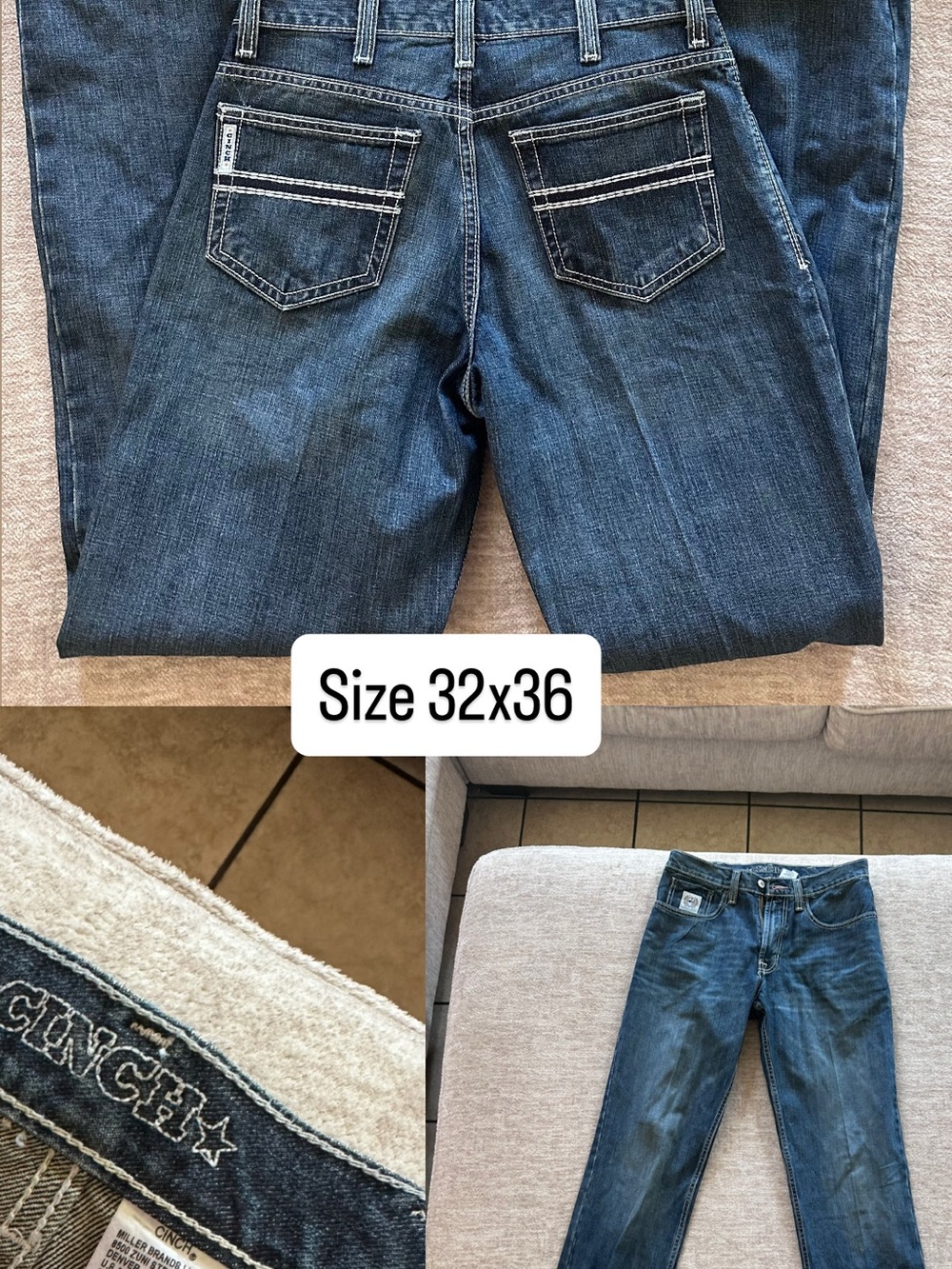 Cinch Men's Denim Jeans in Blue with White Stitching